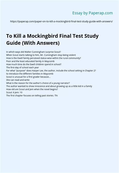 TO KILL A MOCKINGBIRD FINAL EXAM STUDY GUIDE Ebook Kindle Editon