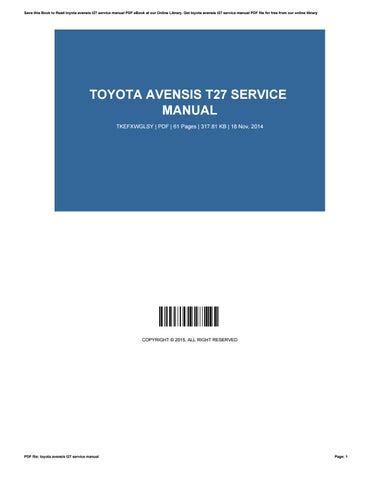 TOYOTA AVENSIS T27 SERVICE MANUAL Ebook Reader