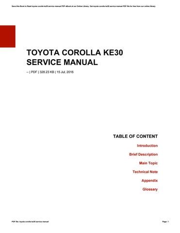 TOYOTA COROLLA KE30 SERVICE MANUAL Ebook Epub