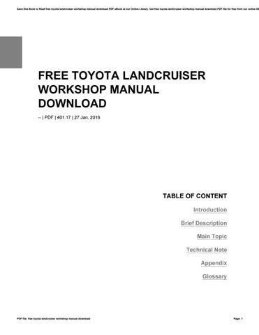 TOYOTA LANDCRUISER WORKSHOP MANUAL FREE DOWNLOAD Ebook Epub