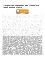 TRANSPORTATION ENGINEERING AND PLANNING 3RD EDITION SOLUTION MANUAL Ebook Reader