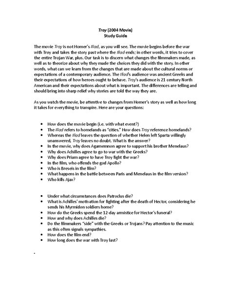 TROY FILM STUDY GUIDE ANSWERS Ebook Kindle Editon