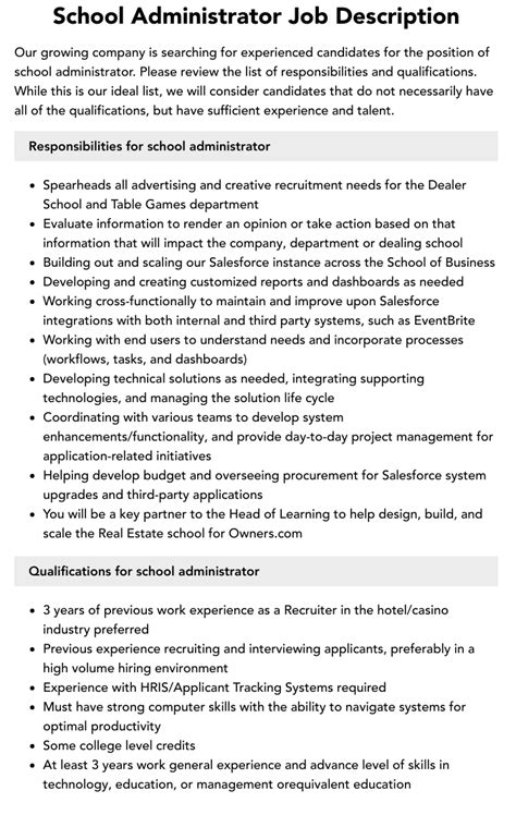 Table: Key Responsibilities of School Administrators