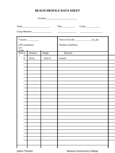 Table 1: Beach Profile