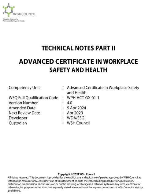 Table 1: Benefits of WSH Level B Certification