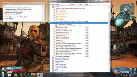 Table 1: Borderlands 2 PC Cheat Engine Essential Cheats