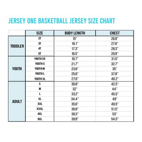 Table 1: Cooper Flagg Jersey Sizes