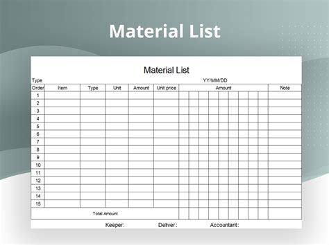 Table 1: Costume Material Checklist