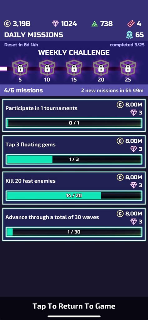 Table 1: Daily Mission Rewards