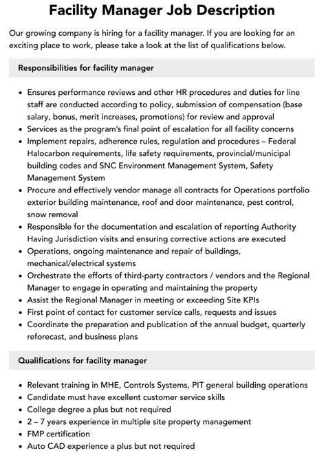 Table 1: Employment Outlook for Facility Managers