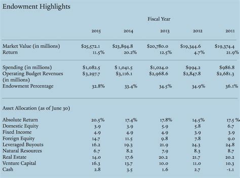 Table 1: Endowment Investment Allocation