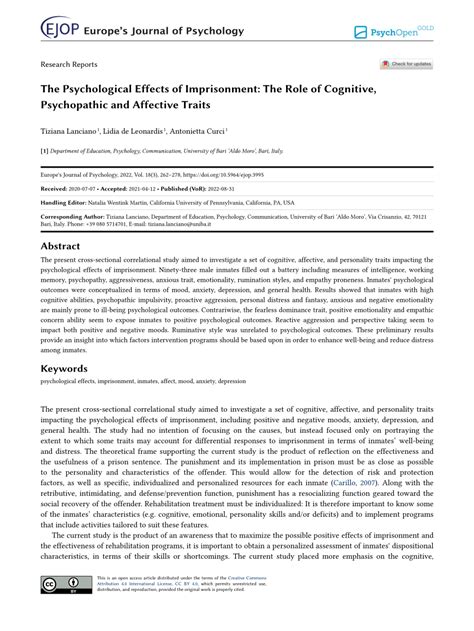 Table 1: Envy Adams' Physical and Psychological Impact of Imprisonment