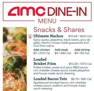 Table 1: Food Options at AMC Dine-In Katy