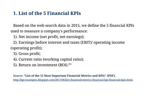 Table 1: Key Financial Performance Indicators