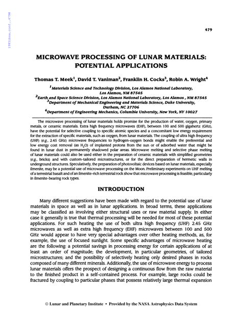 Table 1: Lunar Resources and Potential Applications