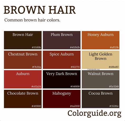 Table 1: Medium Brown Hair Color Palette