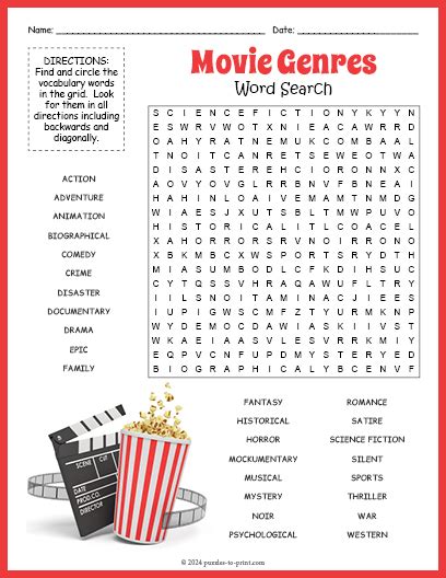 Table 1: Movie Genres Represented in Word Search