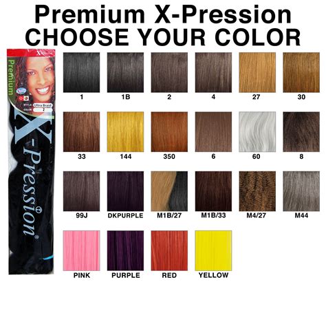 Table 1: Xpression Braiding Hair Color Palette