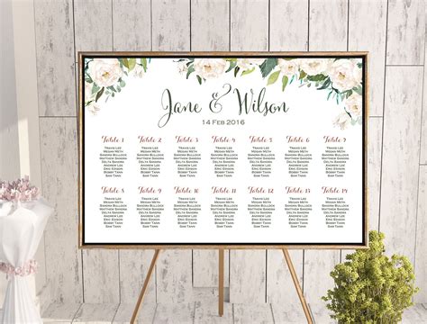 Table Chart Wedding