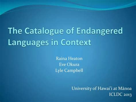 Table Of Contents Catalogue Of Endangered Languages