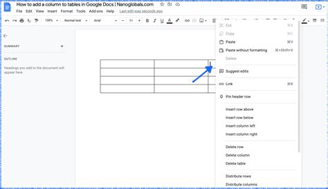 Table Template Google Docs