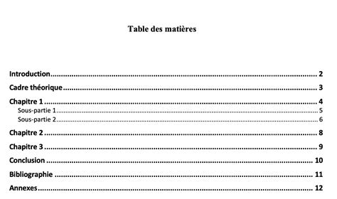 Table des Matières