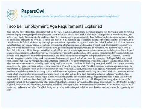Taco Bell Minimum Age: Unveiling the Employment Policy