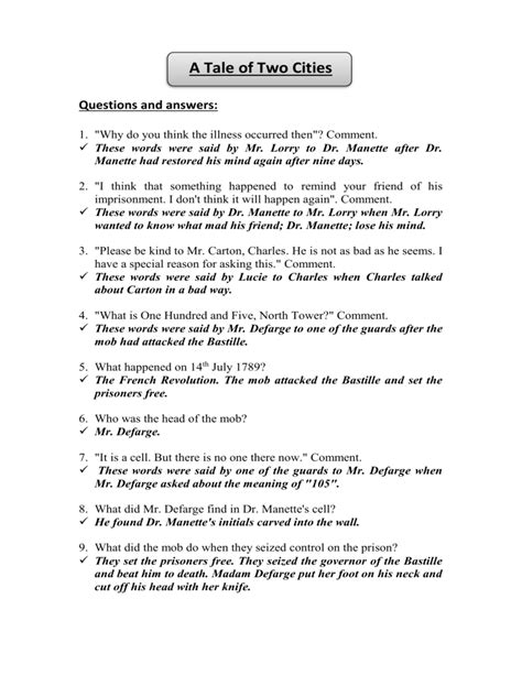 Tale Of Two Cities Test Answers PDF