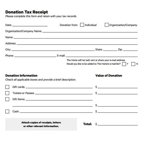 Tax Donation Receipt Template
