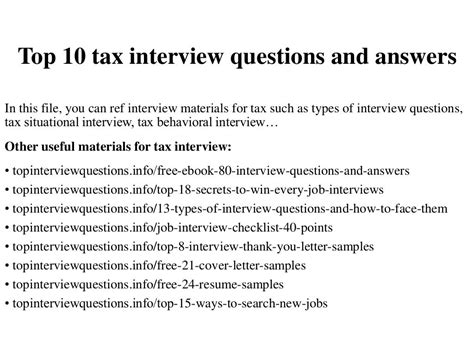 Tax Interview Questions And Answers PDF