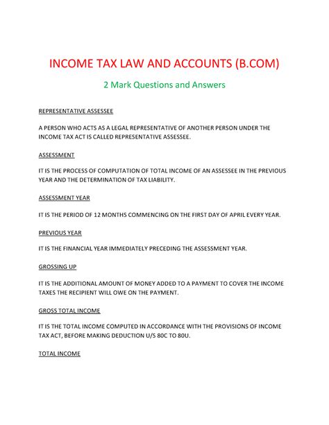 Tax Law Questions And Answers Reader