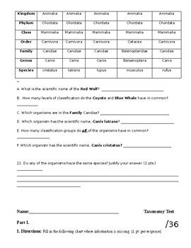 Taxonomy Test Answer Key Doc