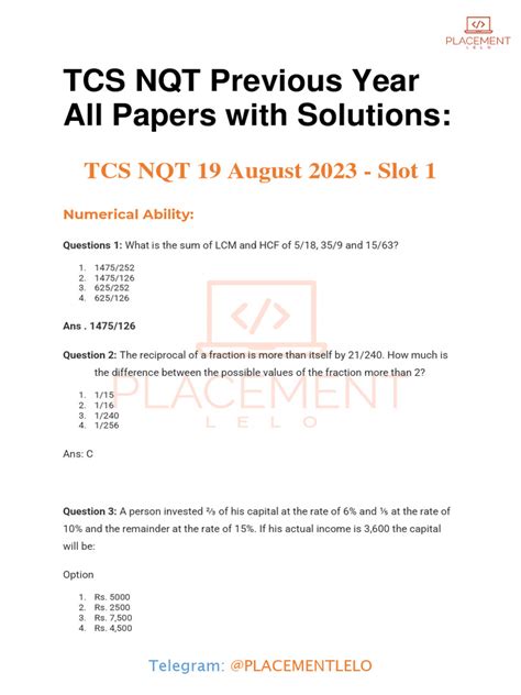 Tcs Previous Placement Papers With Answers Free Download Epub