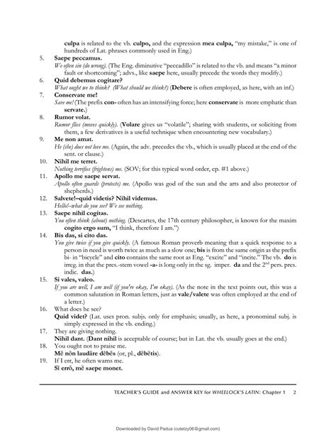 Teacher Guide And Answer Key Wheelock Latin Doc