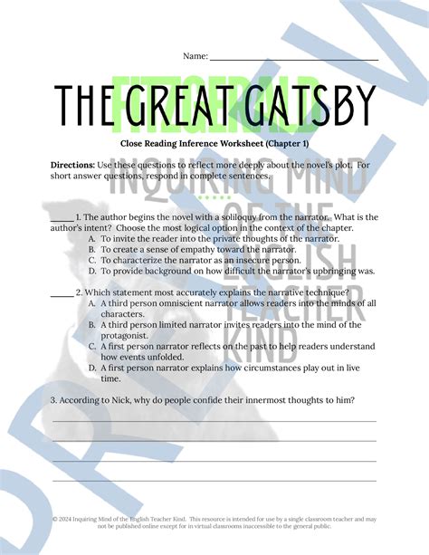 Teacher Web Answer Key The Great Gatsby Reader