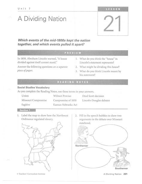 Teachers Curriculum Institute Dividing Nation Answers PDF