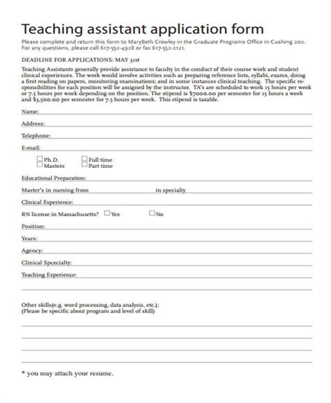 Teaching Assistant Application Form Answers Doc