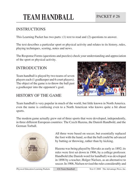 Team Handball Packet 26 Answers PDF