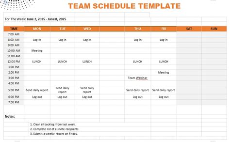 Team Schedule Template