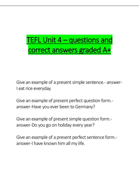 Tefl Unit 4 Worksheet Answers PDF