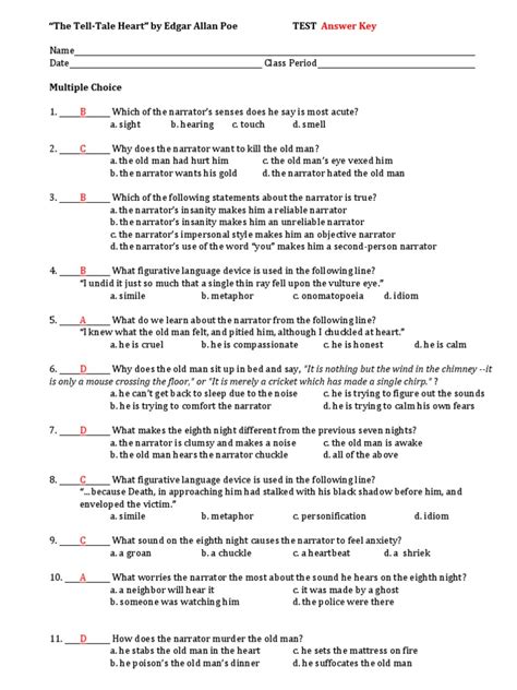 Tell Tale Heart Answer Key Reader