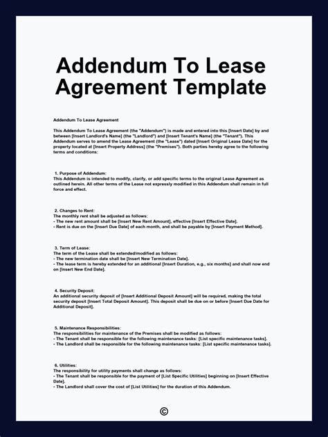 Template Addendum To Lease Agreement