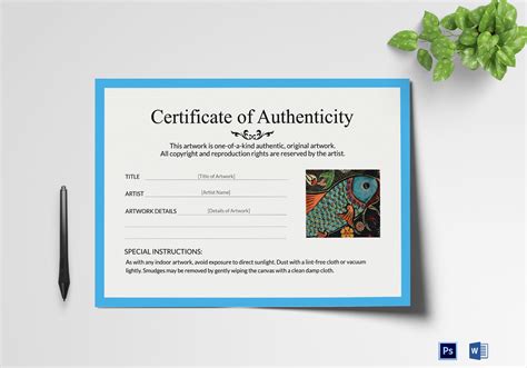 Template Certificate Of Authenticity For Artwork