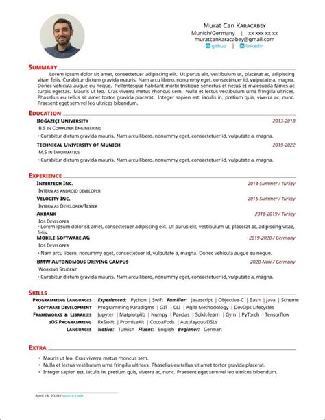 Template Curriculum Vitae Latex