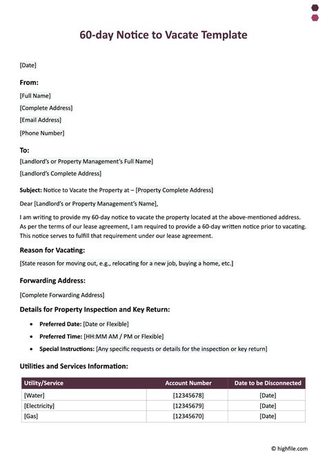Template For 60 Day Notice To Vacate
