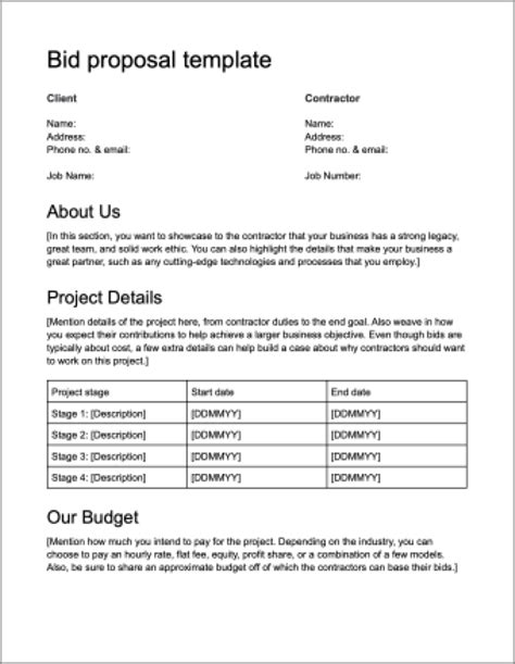 Template For A Bid Proposal