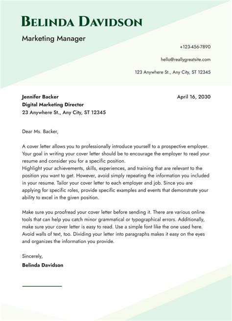 Template For A Cover Letter