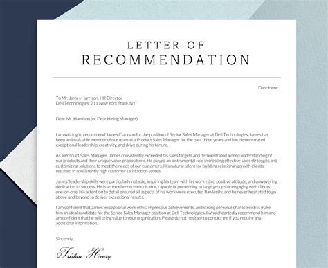 Template For A Recommendation Letter