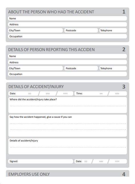 Template For Accident Report