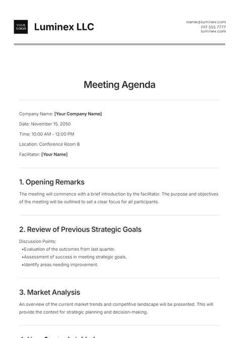 Template For Agenda Meeting